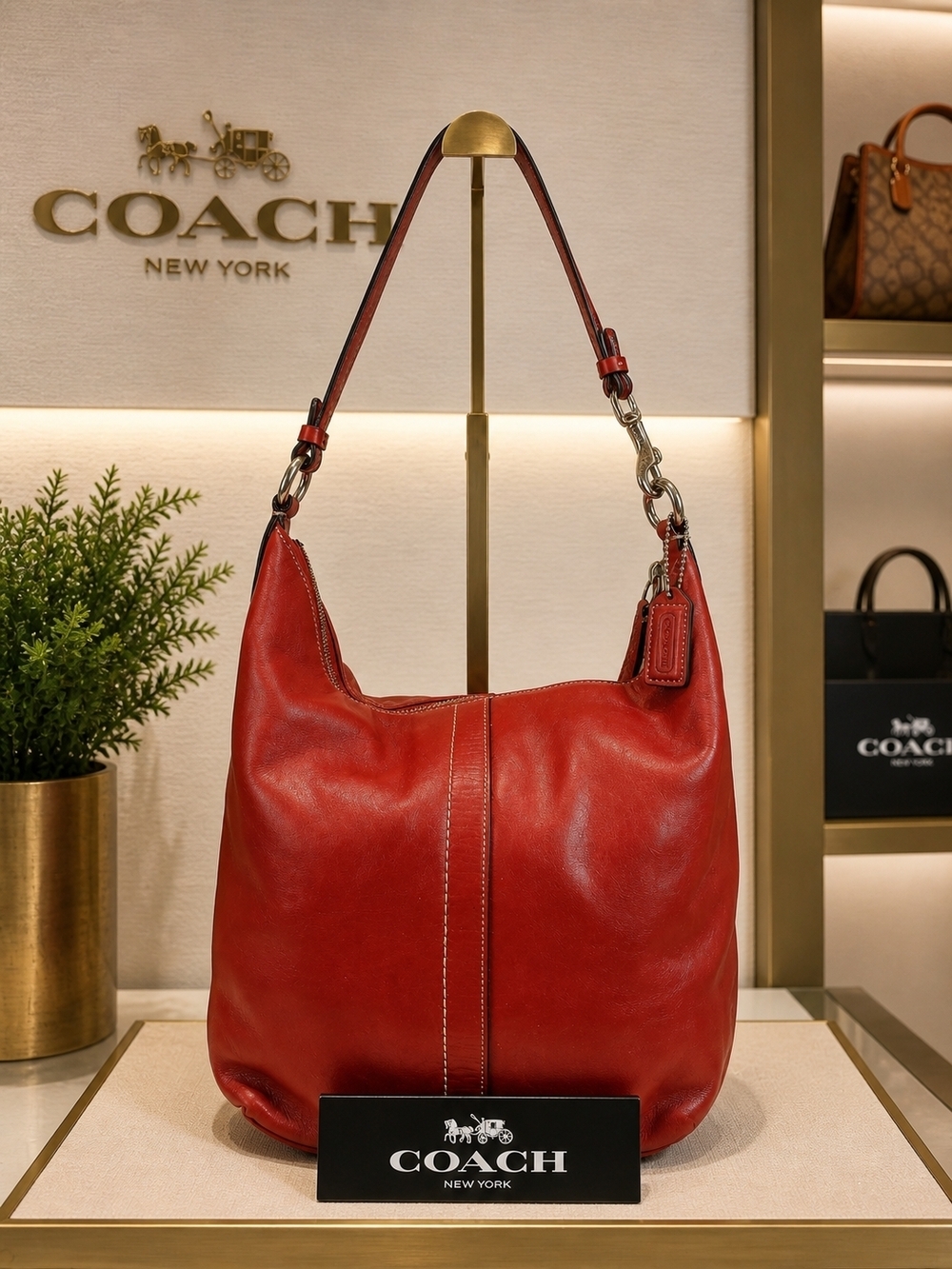 COACH Hobo Y2K 9365 Red Orange Leather Hobo Shoulder Bag Rare Color